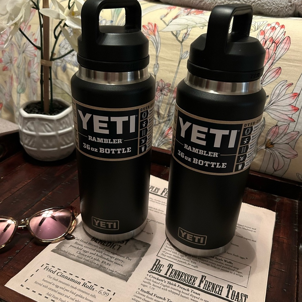 Pair of YETI Rambler 36 oz Bottle in Sleek Black sold as a pair.